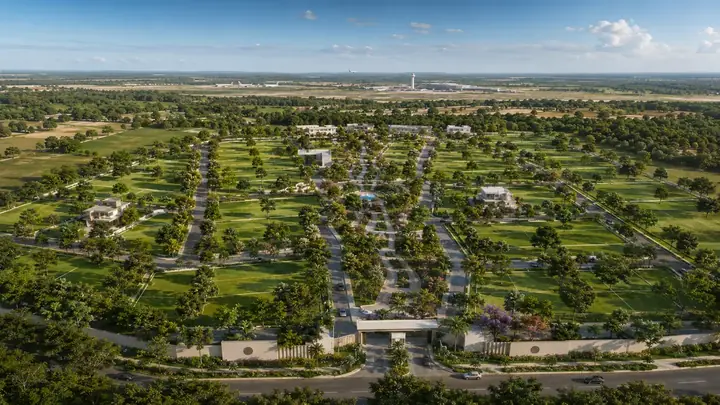 Prestige Meesaganahalli aerial view of the 60-acre low-density garden plotted enclave Prestige Meesaganahalli aerial view of the 60-acre low-density garden plotted enclave